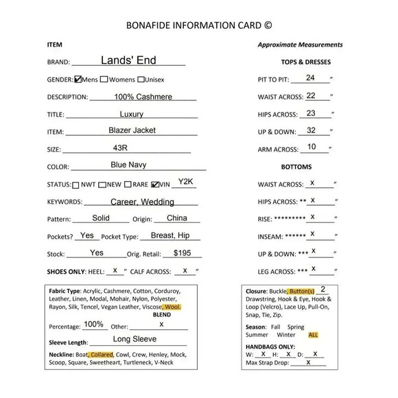 Lands' End Mens Vintage Y2K 100% Cashmere Luxury Blazer Jacket 43R Blue FA EXC - Picture 12 of 12